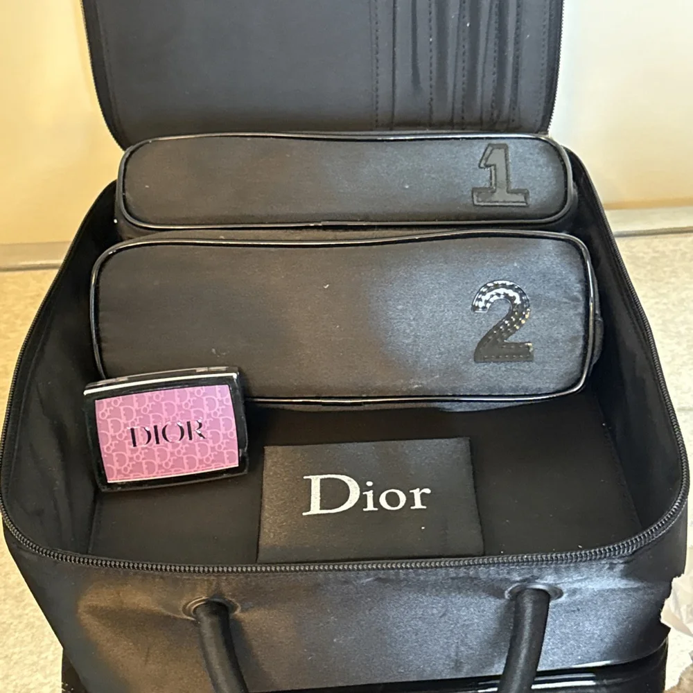Christian Dior Rosy Glow Cheek & 4pc Dior Black Satin Cosmetic Set Vintage